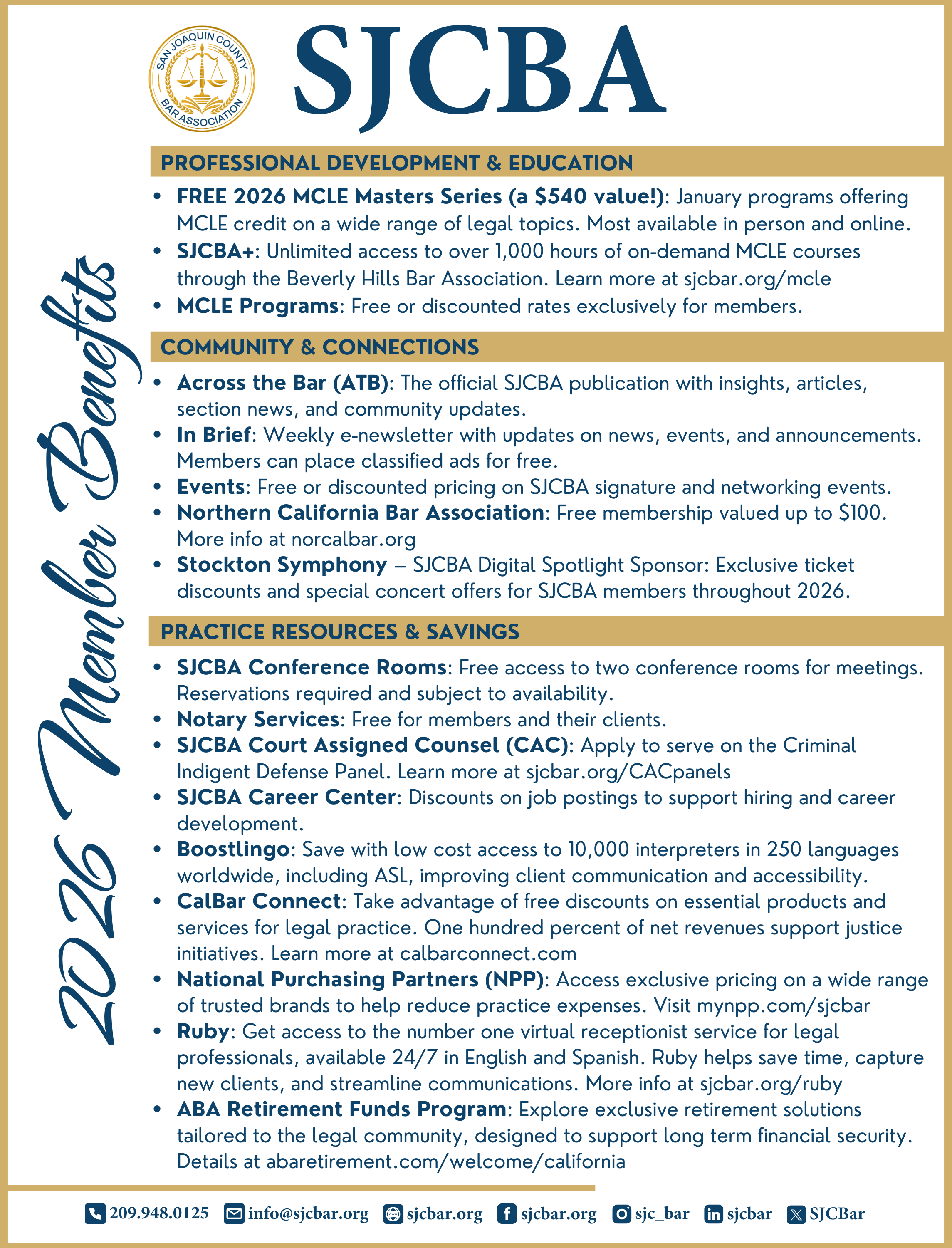 Image of list of SJCBA 2026 Member Benefits